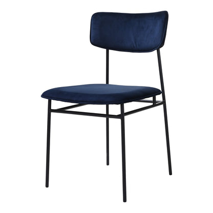 Blue and Black Velvet Open Back Dining Side Chair