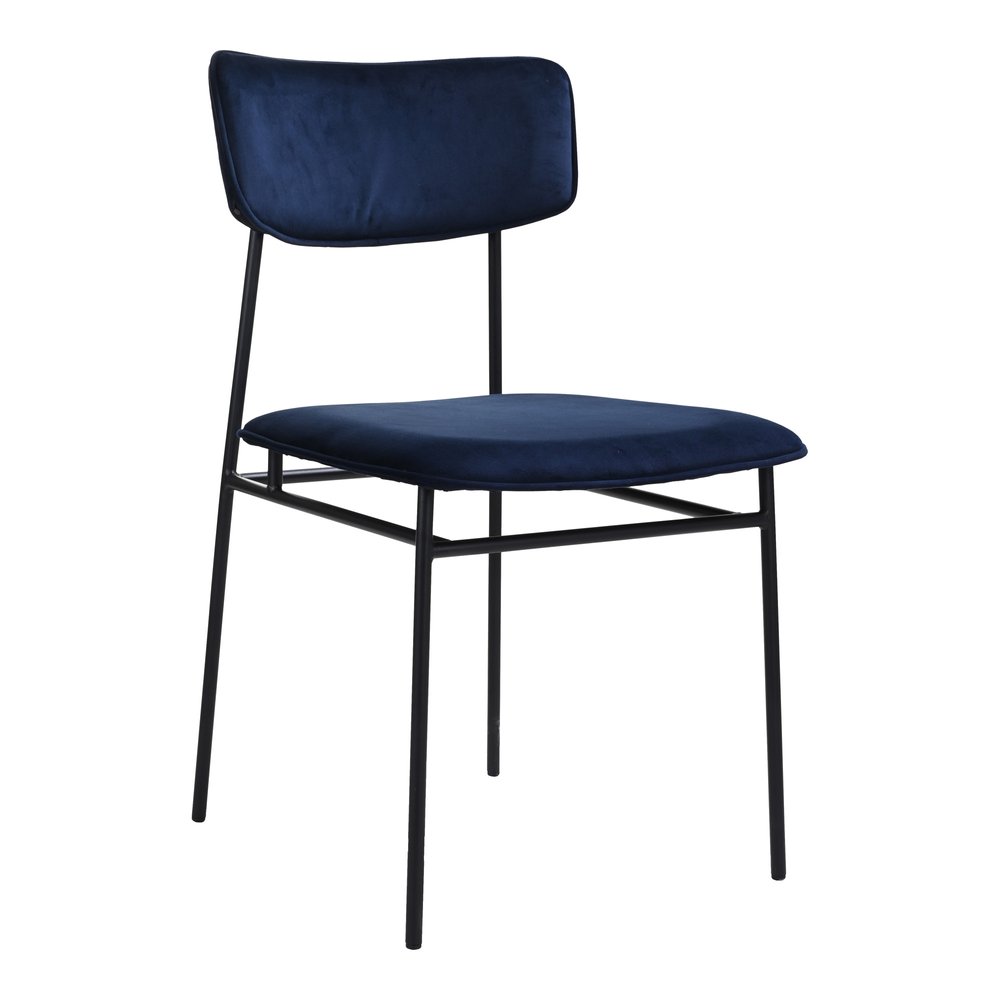 Blue and Black Velvet Open Back Dining Side Chair