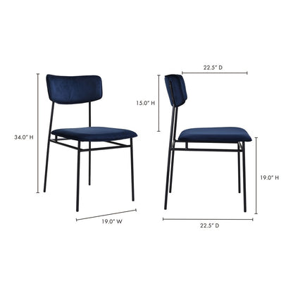Blue and Black Velvet Open Back Dining Side Chair