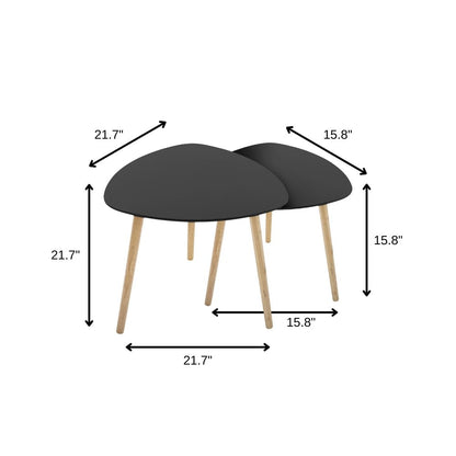 Set of Two Black and Natural Wood Triangular End Tables
