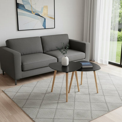 Set of Two Black and Natural Wood Triangular End Tables