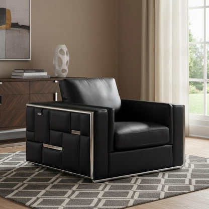 47" White And Gold Top Grain Leather Club Chair
