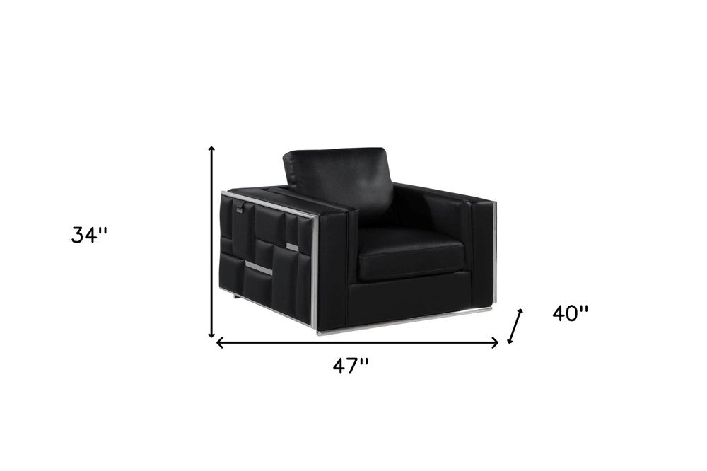 47" White And Gold Top Grain Leather Club Chair