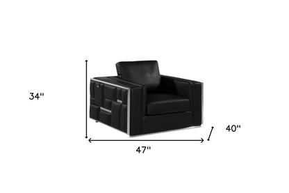 47" White And Gold Top Grain Leather Club Chair