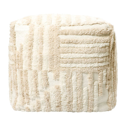 18" Beige Cotton Cube Striped Pouf Ottoman