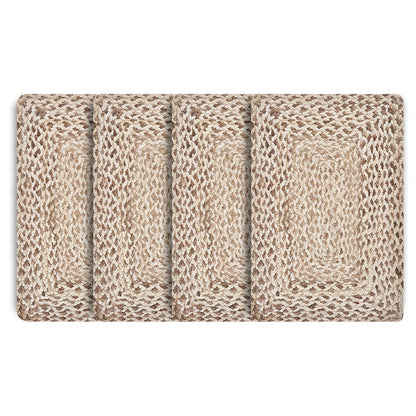 19" Set of Four Ivory And Natural Jute Placemats