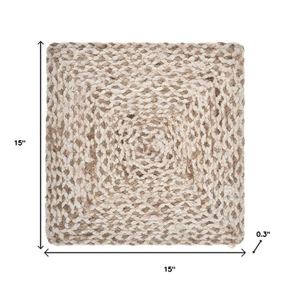 15" Set of Four Ivory And Natural Jute Square Placemats
