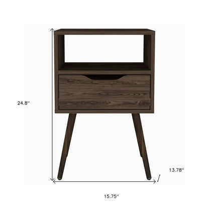 25" Brown Wood One Drawer Nightstand