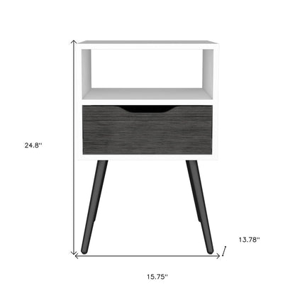 25" Gray And White Wood One Drawer Nightstand