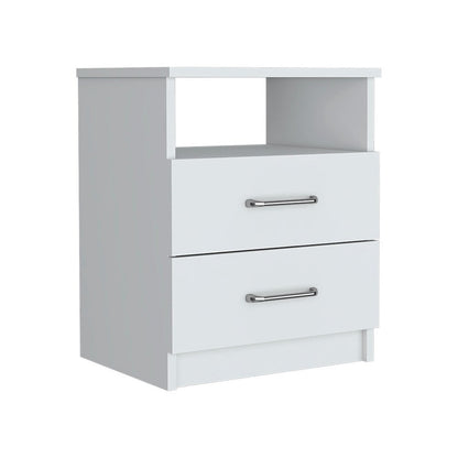 20" White Wood Two Drawer Nightstand