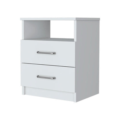 20" White Wood Two Drawer Nightstand