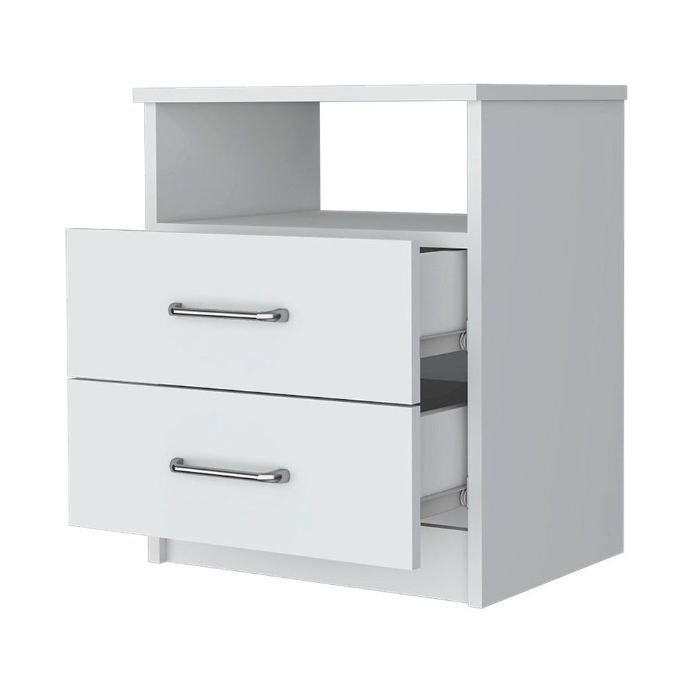20" White Wood Two Drawer Nightstand