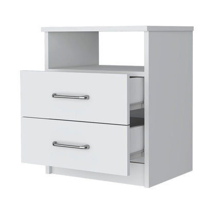 20" White Wood Two Drawer Nightstand