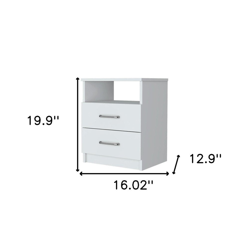 20" White Wood Two Drawer Nightstand