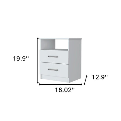 20" White Wood Two Drawer Nightstand