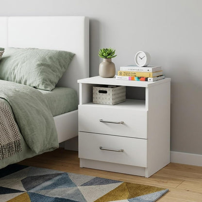 20" White Wood Two Drawer Nightstand