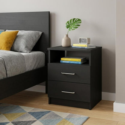 20" Black Wood Two Drawer Nightstand
