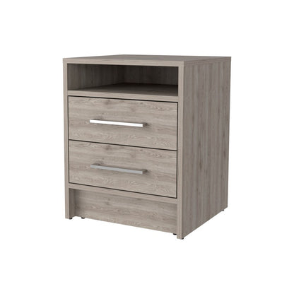 20" Light Gray Wood Two Drawer Nightstand