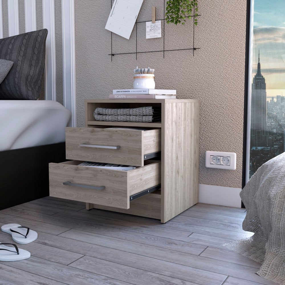 20" Light Gray Wood Two Drawer Nightstand