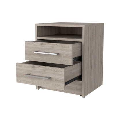20" Light Gray Wood Two Drawer Nightstand