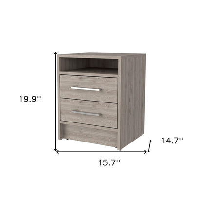 20" Light Gray Wood Two Drawer Nightstand