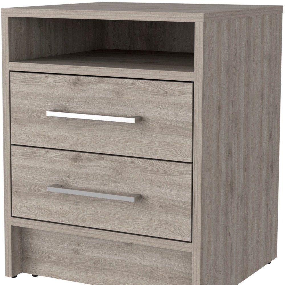 20" Light Gray Wood Two Drawer Nightstand