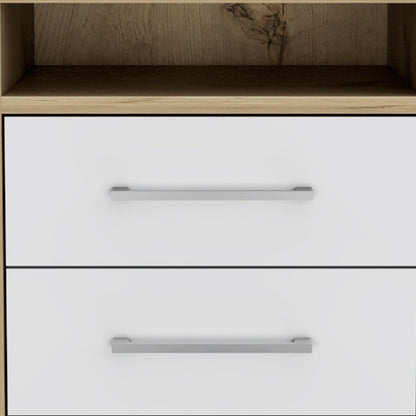 20" White And Natural Wood Two Drawer Nightstand