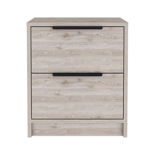 19" Light Gray Wood Two Drawer Nightstand