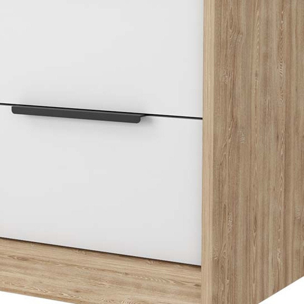 19" White And Natural Wood Two Drawer Nightstand