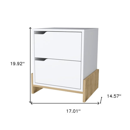 20" White And Natural Wood Two Drawer Nightstand