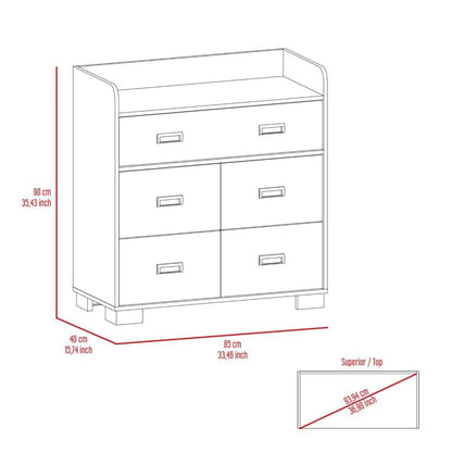 33" Dark Brown Wood Five Drawer Double Dresser