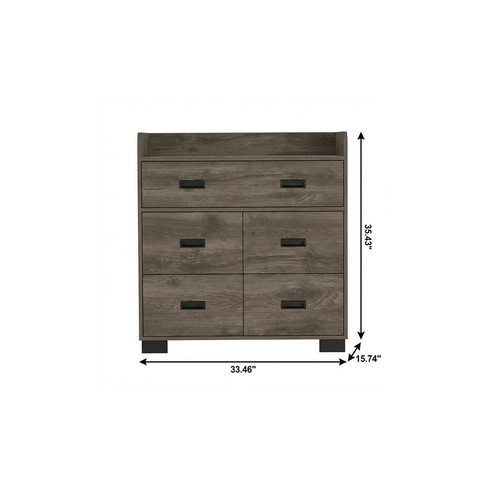 33" Dark Brown Wood Five Drawer Double Dresser