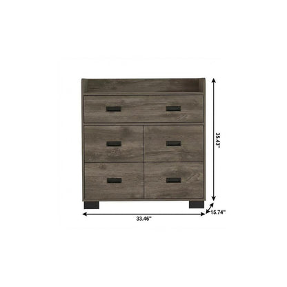 33" Dark Brown Wood Five Drawer Double Dresser