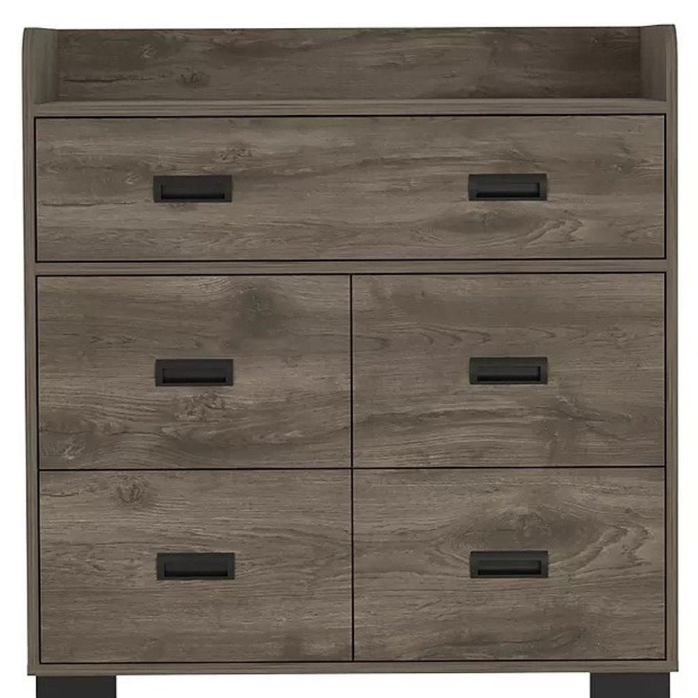 33" Dark Brown Wood Five Drawer Double Dresser