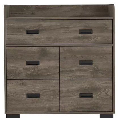 33" Dark Brown Wood Five Drawer Double Dresser
