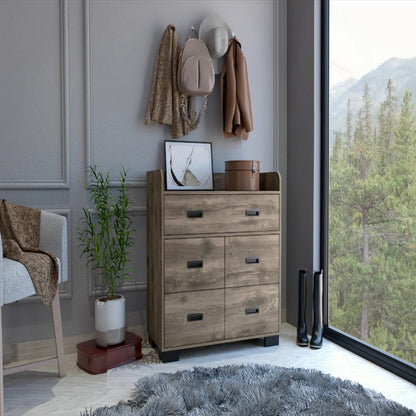33" Dark Brown Wood Five Drawer Double Dresser
