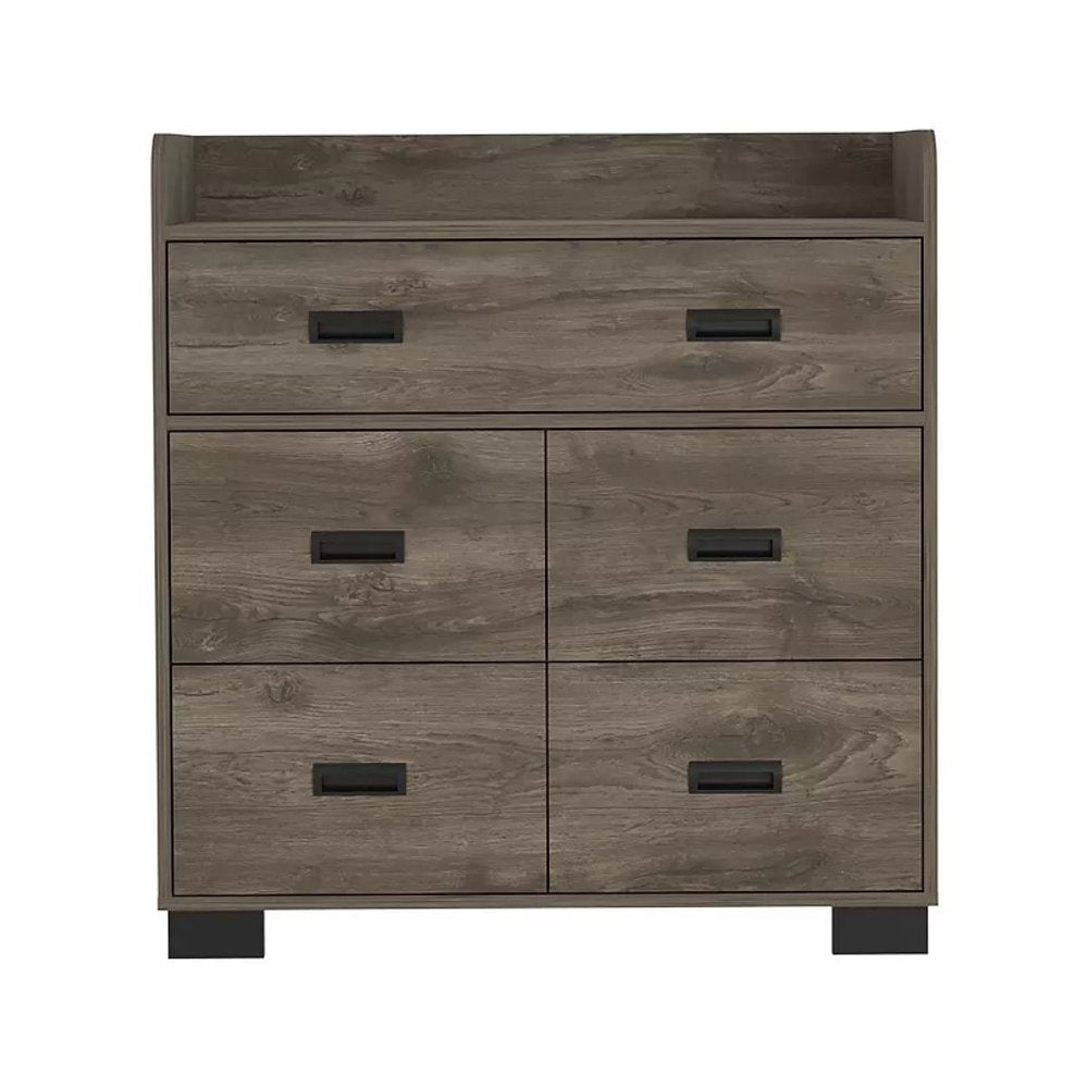 33" Dark Brown Wood Five Drawer Double Dresser