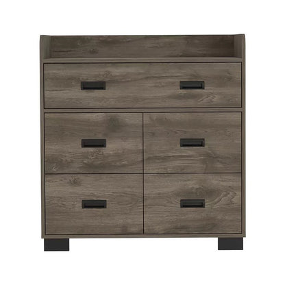 33" Dark Brown Wood Five Drawer Double Dresser