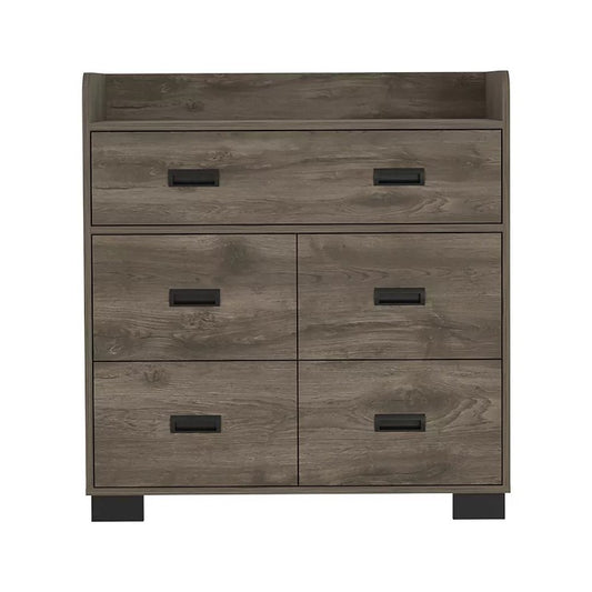 33" Dark Brown Wood Five Drawer Double Dresser