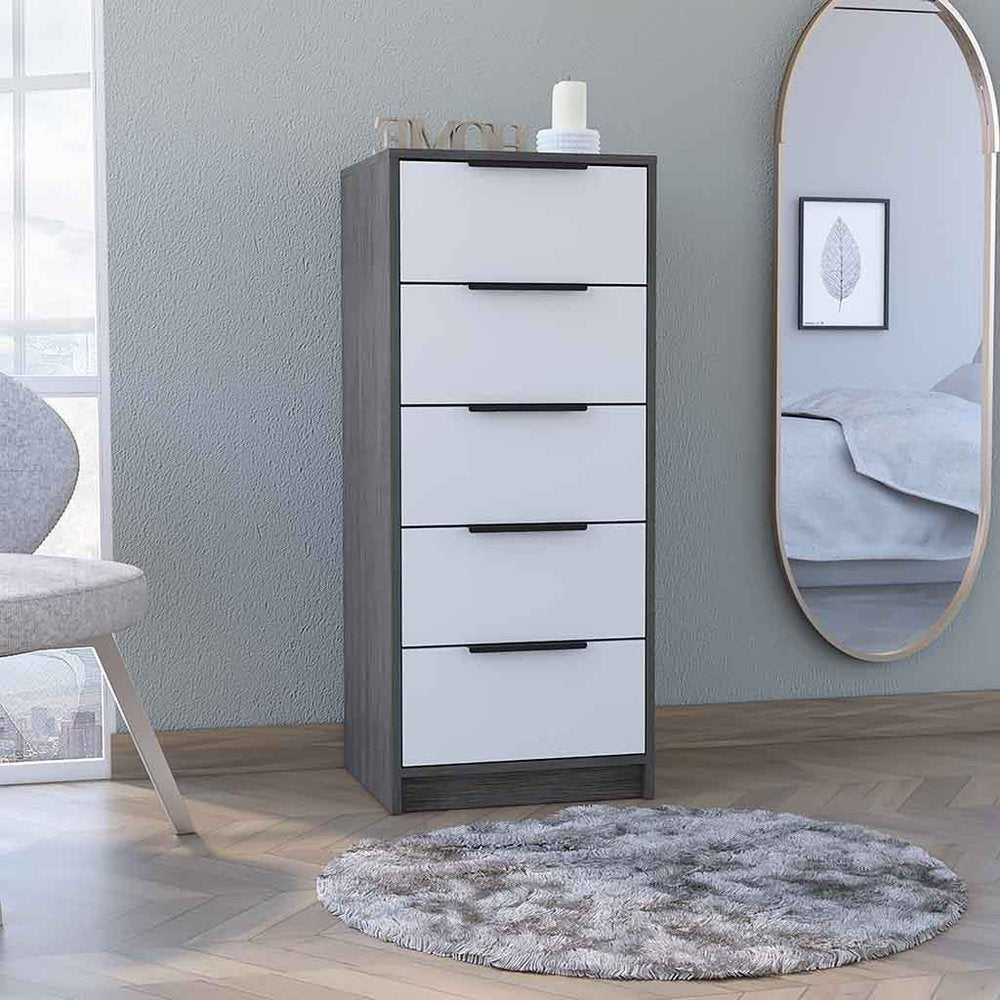 18" White and Natural Five Drawer Standard Chest