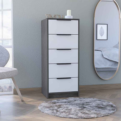18" White and Natural Five Drawer Standard Chest