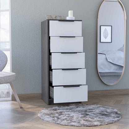 18" White and Natural Five Drawer Standard Chest