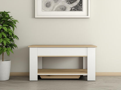 40" Oak and White Storage Bench with Flip Top