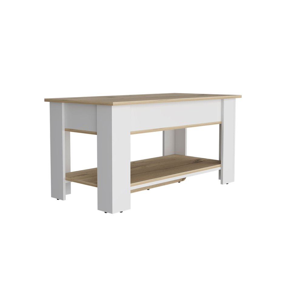 40" Oak and White Storage Bench with Flip Top