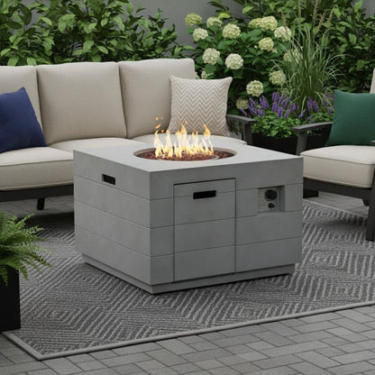 50000 BTU 35" Gray Aluminum Natural Gas Square Fire Pit Table With Cover