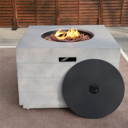 50000 BTU 35" Gray Aluminum Natural Gas Square Fire Pit Table With Cover