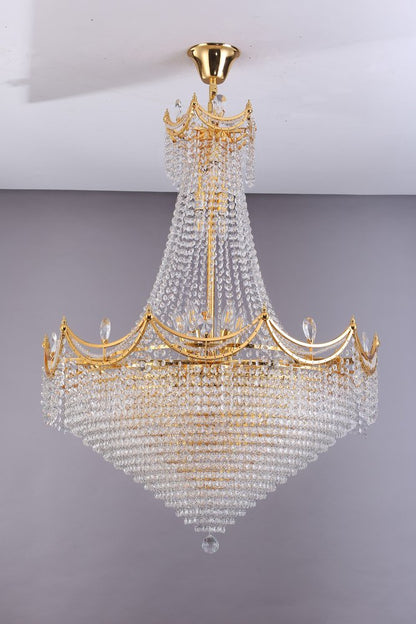 Clear And Gold Empire Multi Light Crystal and Metal Dimmable Chandelier