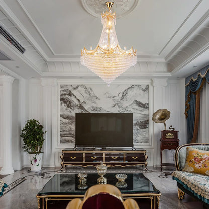 Clear And Gold Empire Multi Light Crystal and Metal Dimmable Chandelier