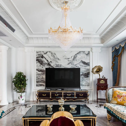 Clear And Gold Empire Multi Light Crystal and Metal Dimmable Chandelier