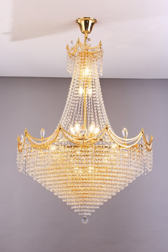 Clear And Gold Empire Multi Light Crystal and Metal Dimmable Chandelier